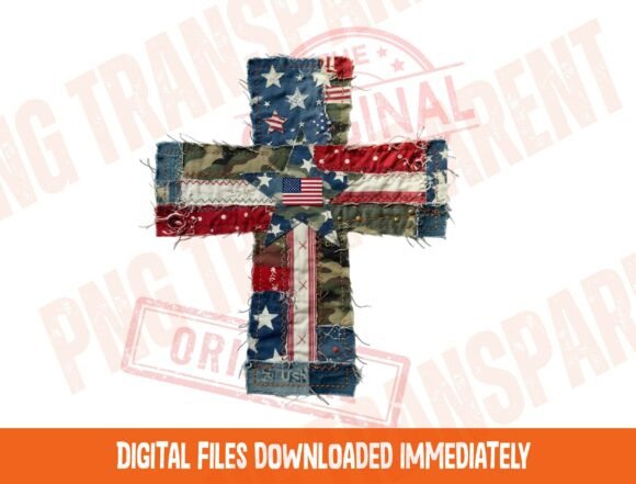 4th of July Cross Png, American Flag for T-Shirt Designs