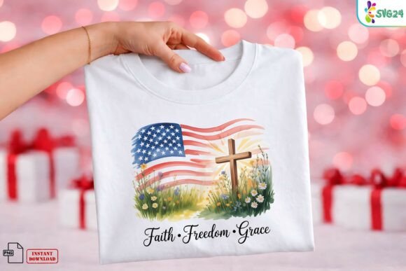 Floral USA Flag Cross Png for T-Shirt Designs