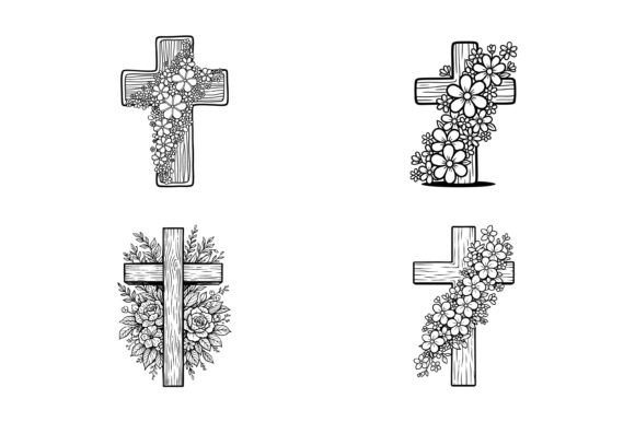 Floral Wooden Cross SVG Bundle Set for T-Shirt Designs