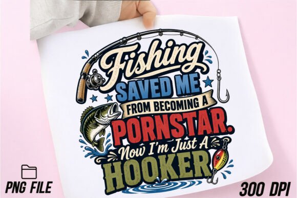 Funny Fishing Hooked Bass Humor PNG for T-Shirt Designs