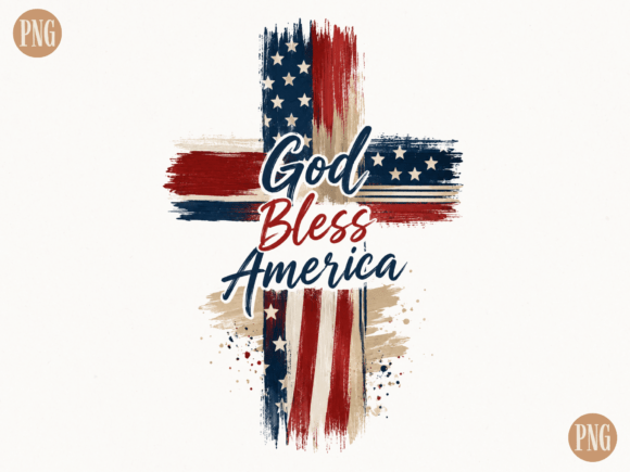 God Bless America Cross PNG Patriotic for T-Shirt Designs