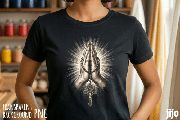 Praying Hands Rosary Cross PNG for T-Shirt Designs